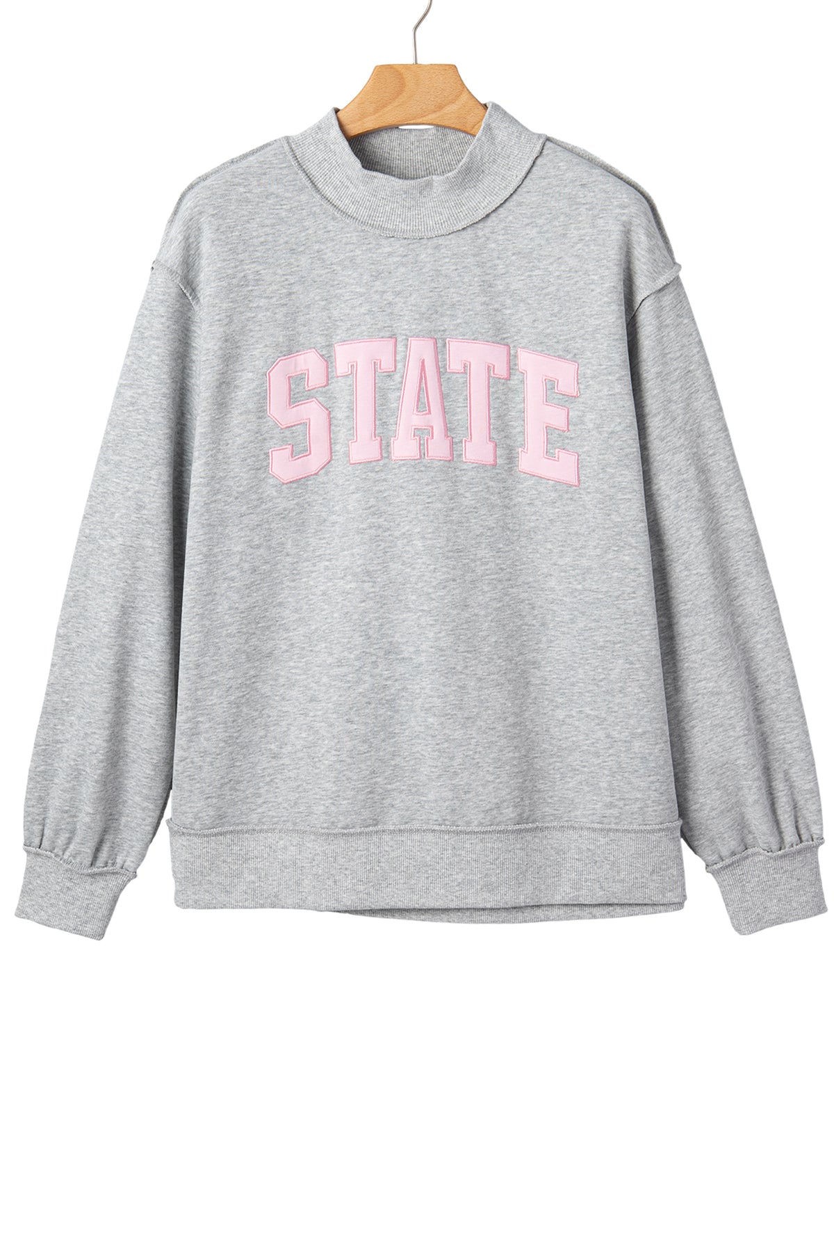 KaleaBoutique Comfortable Exposed Seam Mock Neck STATE Letter Graphic Loose Sweatshirt - KaleaBoutique.com
