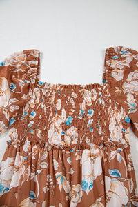 KaleaBoutique Beautiful Floral Print Shirred Square Neck High Waist Maxi Dress - KaleaBoutique.com