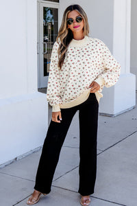 KaleaBoutique Stylish Ribbed High Neck Patchwork Floral Print Baggy Pullover Sweatshirt - KaleaBoutique.com