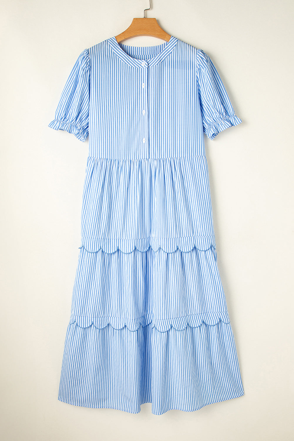 Bubble Short Sleeve Tiered Scallop Long Dress - KaleaBoutique.com