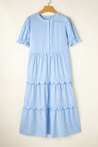 Bubble Short Sleeve Tiered Scallop Long Dress - KaleaBoutique.com