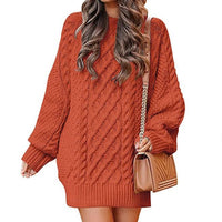 Women's Round-Neck Cable-Pattern Balloon-Sleeve Sweater Dress - KaleaBoutique.com