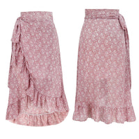 Woman Skirts High Waist Fashion Long Black Knotted Tied Wrap Floral Ruffle Chiffon A-Line Split Skirt Spring Summer Clothes - KaleaBoutique.com