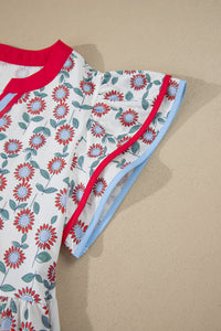 KaleaBoutique Stylish Floral Print Contrast Trim Flutter Sleeve Mini Dress - KaleaBoutique.com
