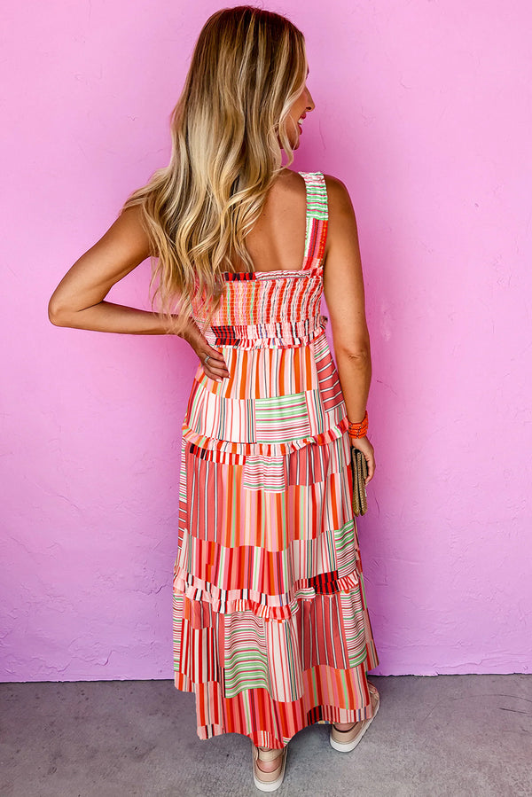 KaleaBoutique Stylish Mix Striped Wide Straps Smocked Tiered Maxi Dress - KaleaBoutique.com