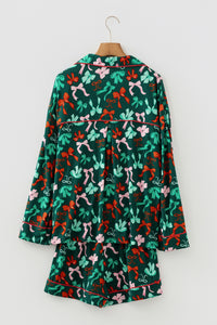 KaleaBoutique Stylish Festive Bow Print Long Sleeve Shirt and Pajama Short Set - KaleaBoutique.com