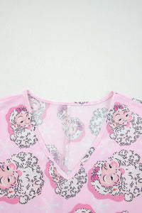KaleaBoutique Comfortable Santa Claus Print V Neck Tee Drawstring Pants 2pcs Lounge Set - KaleaBoutique.com