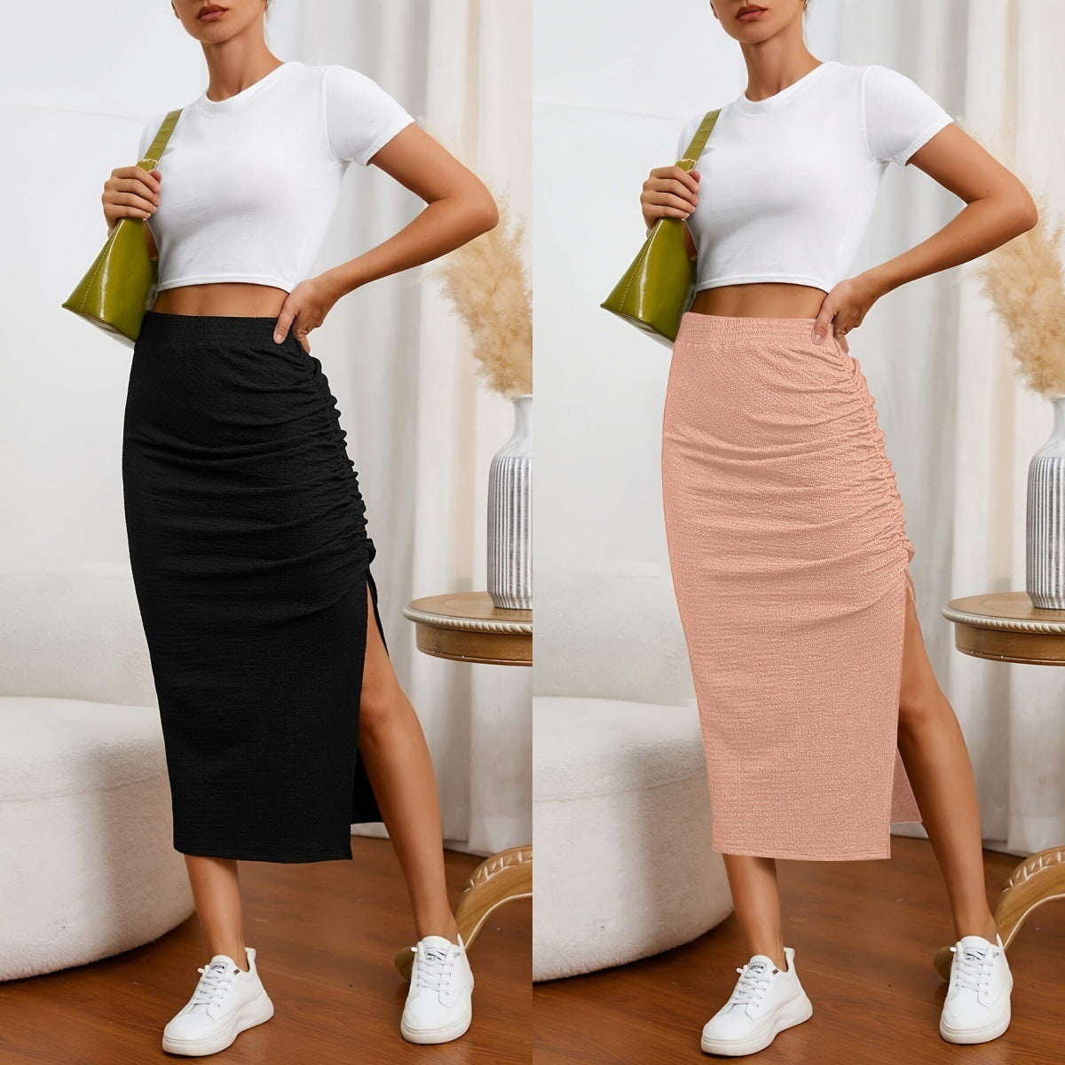American Retro Chic High-Slit Midi Skirt With 3D Design - KaleaBoutique.com