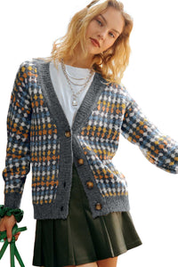 KaleaBoutique Stylish Dotty Pattern Knit Button Front V Neck Sweater Cardigan - KaleaBoutique.com