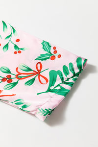 KaleaBoutique Stylish Christmas Berries Plant Print Satin Long Sleeve Pajama Set - KaleaBoutique.com