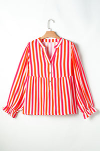 KaleaBoutique Stylish Balloon Sleeve Notched V Neck Buttoned Front Blouse - KaleaBoutique.com