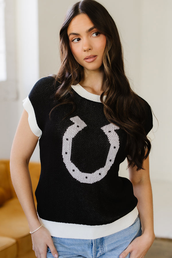 KaleaBoutique Comfortable Horse Shoe Pattern Contrast Trim Short Sleeve Sweater - KaleaBoutique.com