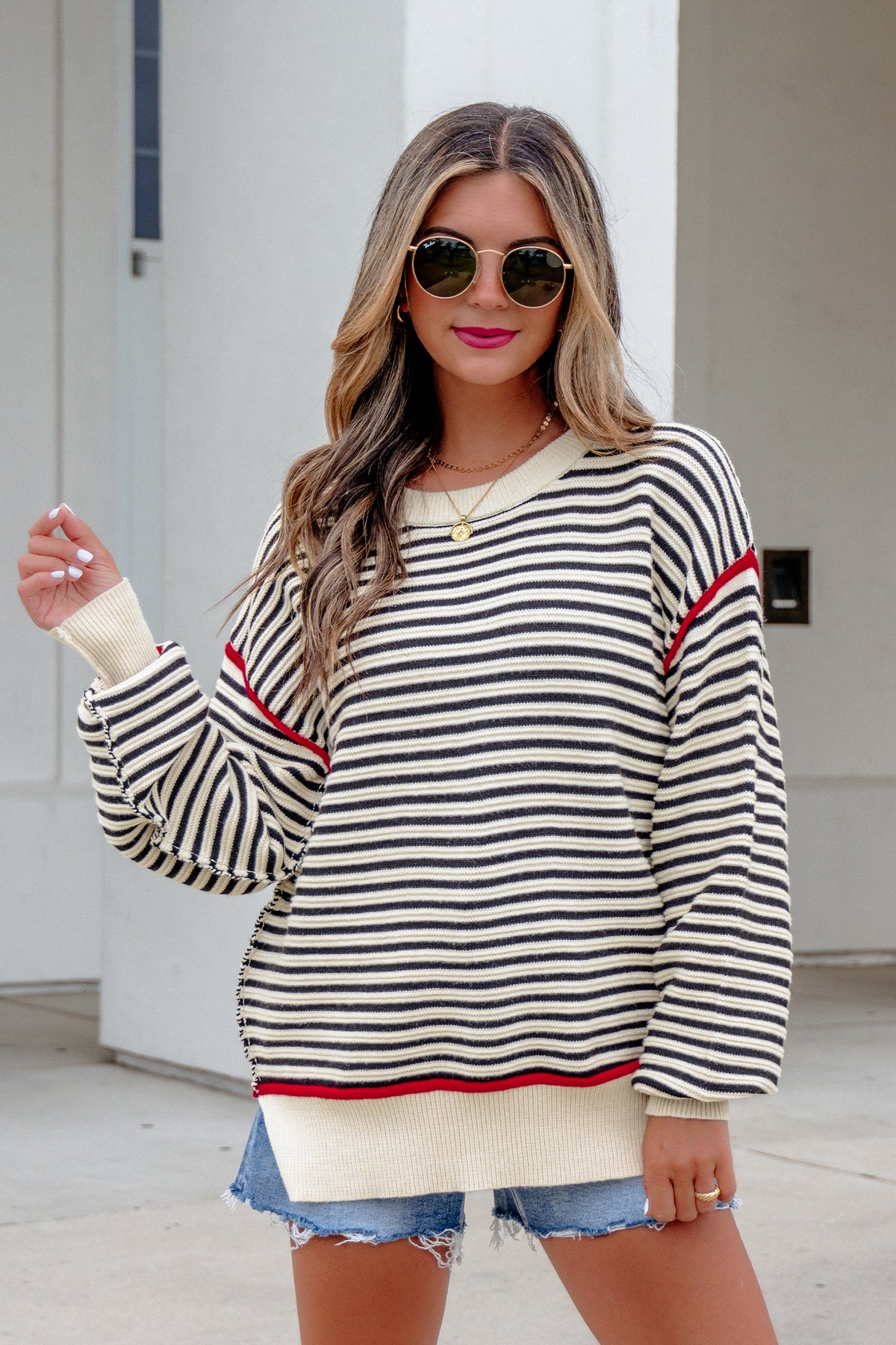 Ribbed Trim Drop Shoulder Oversized Sweater - KaleaBoutique.com