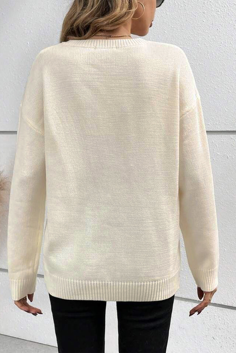 KaleaBoutique Boo Knitted Pattern Ribbed Edge Drop Shoulder Sweater - KaleaBoutique.com