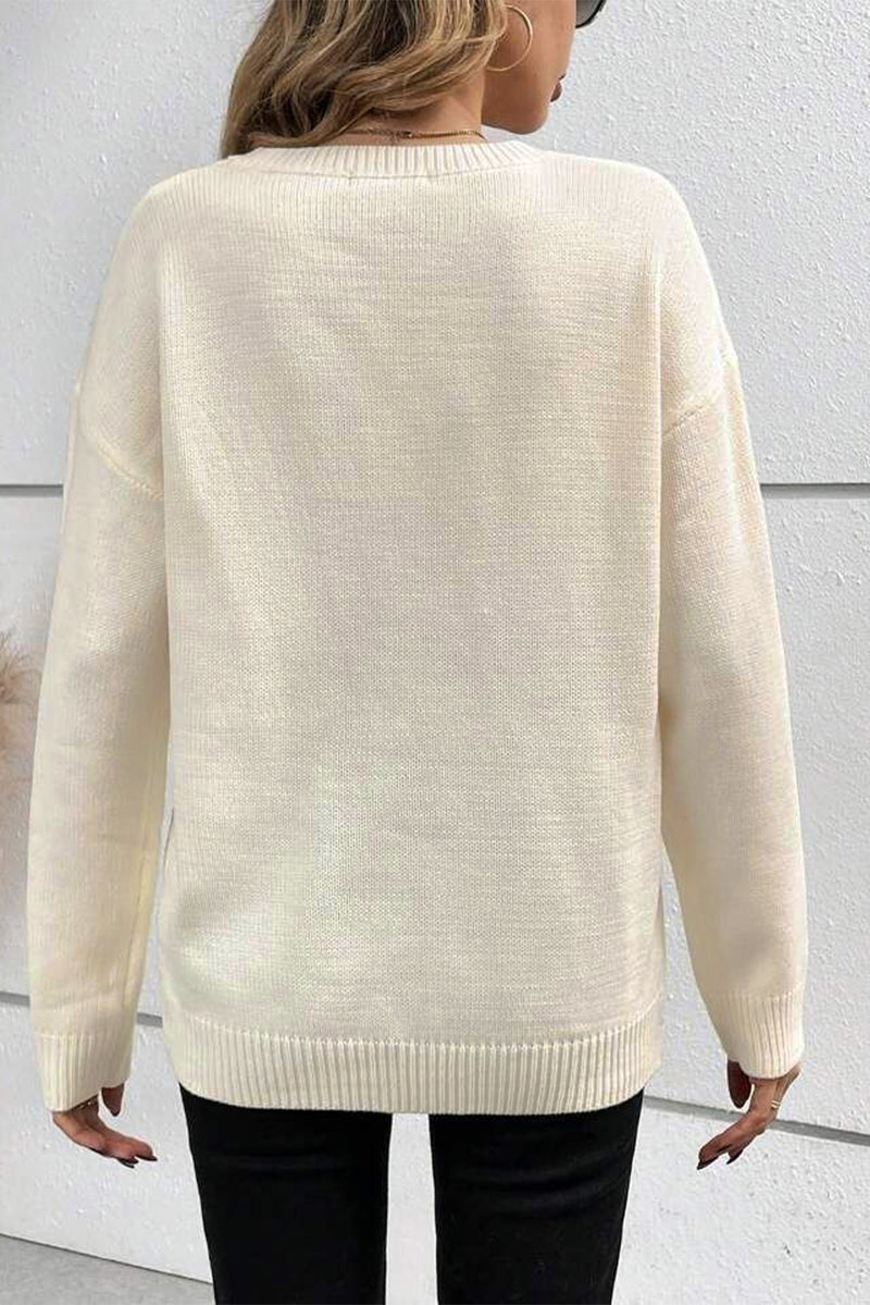 KaleaBoutique Boo Knitted Pattern Ribbed Edge Drop Shoulder Sweater - KaleaBoutique.com