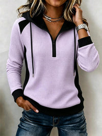 Women's Waffle-knit Half-zip Hooded Sweatshirt - KaleaBoutique.com