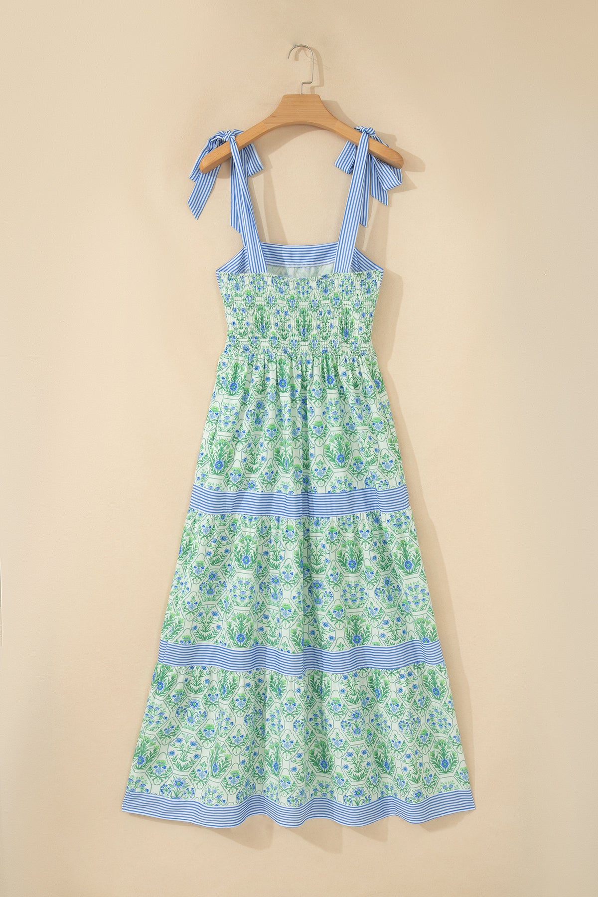 KaleaBoutique Stylish Geometric Floral Print Striped Patchwork Detail Sleeveless Dress（Runs Small ） - KaleaBoutique.com