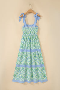 KaleaBoutique Stylish Geometric Floral Print Striped Patchwork Detail Sleeveless Dress（Runs Small ） - KaleaBoutique.com