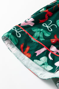 KaleaBoutique Stylish Festive Bow Print Long Sleeve Shirt and Pajama Short Set - KaleaBoutique.com