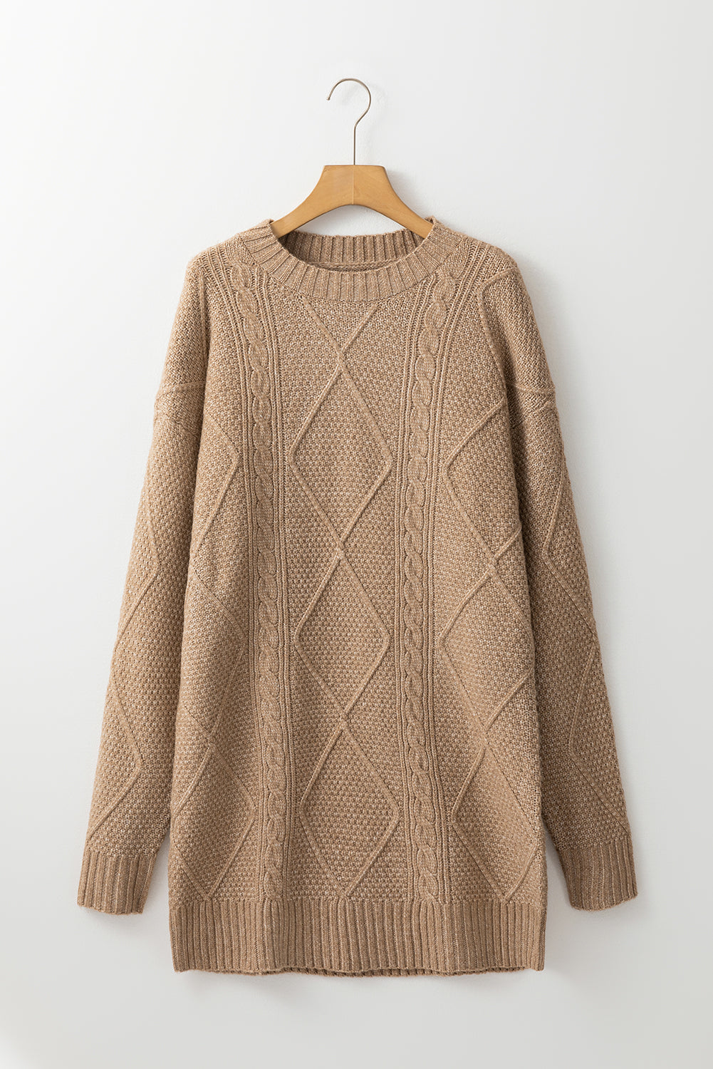 KaleaBoutique Stylish Cable Knit Drop Shoulder Loose Fit Sweater Dress - KaleaBoutique.com
