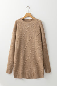 KaleaBoutique Stylish Cable Knit Drop Shoulder Loose Fit Sweater Dress - KaleaBoutique.com