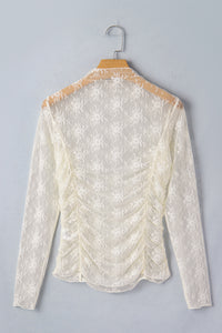 KaleaBoutique Stylish Sheer Floral Mesh Ruched Long Sleeve Top - KaleaBoutique.com