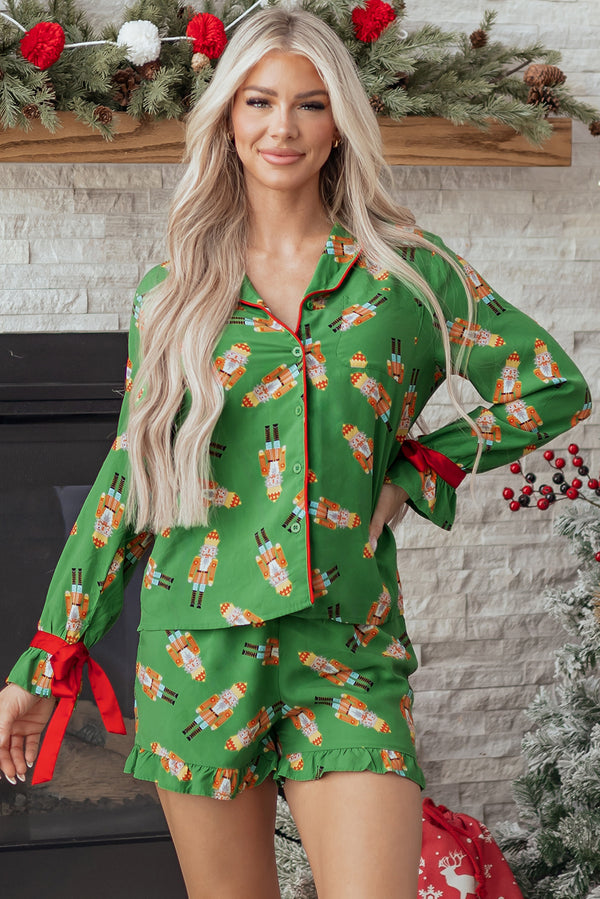 KaleaBoutique Stylish Christmas Candy Contrast Trim Bow Knot Silky 2pcs Pajama Set - KaleaBoutique.com