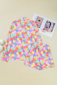 KaleaBoutique Comfortable Valentines Candy Heart V Neck Collared Tunic Shirt and Shorts 2pcs Pajama Set - KaleaBoutique.com