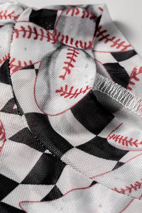 KaleaBoutique Stylish Checkered Baseball Bow Print High Neck Long Sleeve Mesh Top - KaleaBoutique.com