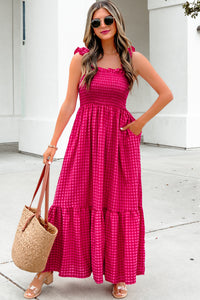 KaleaBoutique Comfortable Plaid Square Neck Fit-and-flared Vacation Sundress - KaleaBoutique.com