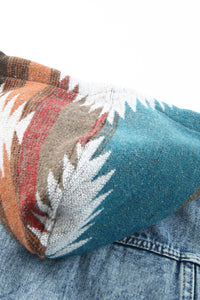 KaleaBoutique Stylish Aztec Print Frayed Hem Denim Jacket - KaleaBoutique.com
