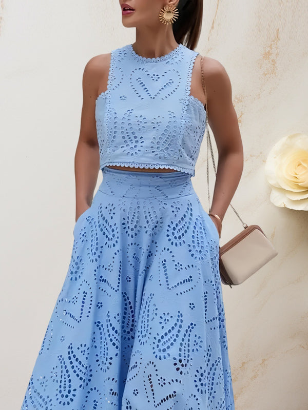 KaleaBoutique Sleeveless Lace-Detail Long Dress Two-Piece Set - KaleaBoutique.com