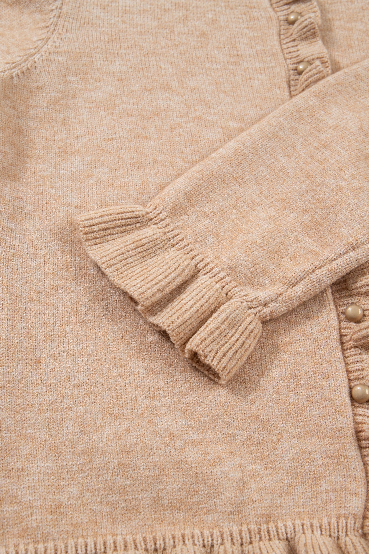 KaleaBoutique Comfortable Ruffle Trim Gold Button Sweater Cardigan - KaleaBoutique.com
