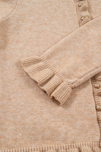 KaleaBoutique Comfortable Ruffle Trim Gold Button Sweater Cardigan - KaleaBoutique.com