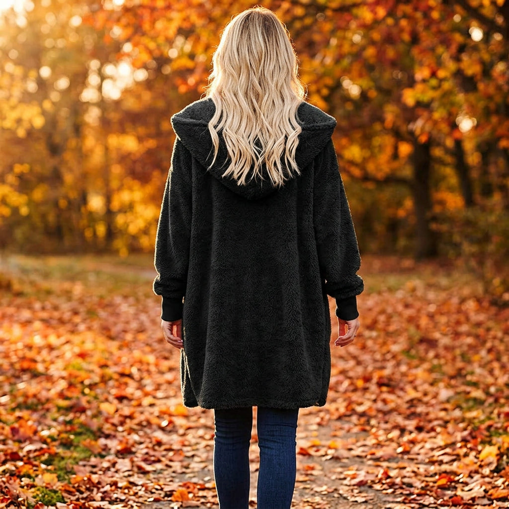 Women's Hooded Plush-Texture Longline Coat - KaleaBoutique.com