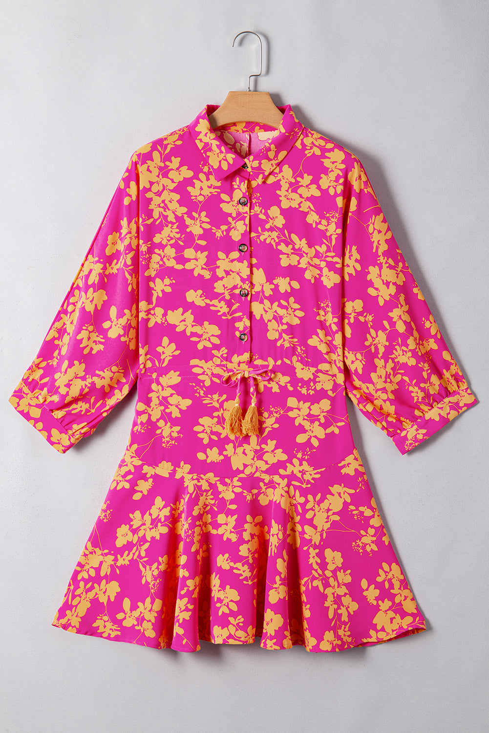 KaleaBoutique Stylish Beautiful Floral Print Drawstring Tunic Flowy Short Dress - KaleaBoutique.com