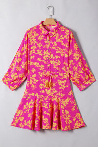 KaleaBoutique Stylish Beautiful Floral Print Drawstring Tunic Flowy Short Dress - KaleaBoutique.com