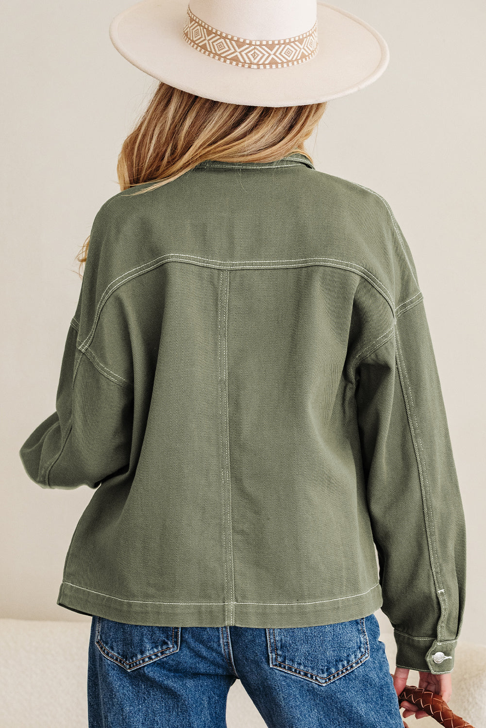 Patched Pocket Collared Button Front Boyfriend Denim Jacket - KaleaBoutique.com
