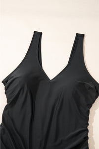 Solid Color U Neck Padded Plus Size One Piece Swimsuit - KaleaBoutique.com