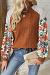 KaleaBoutique Stylish Floral Patchwork Long Sleeve Ribbed Blouse - KaleaBoutique.com