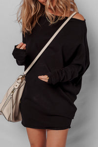 KaleaBoutique Stylish Asymmetric Neck Batwing Sleeve Shift Mini Sweater Dress - KaleaBoutique.com