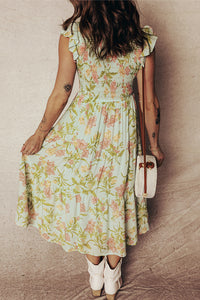 Smocked Bodice Ruffled Sleeveless Tiered Floral Maxi Dress - KaleaBoutique.com
