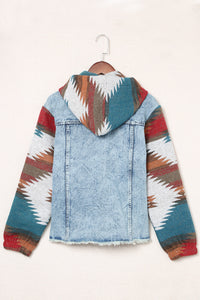 KaleaBoutique Stylish Aztec Print Frayed Hem Denim Jacket - KaleaBoutique.com
