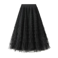 A-Line Mesh Ruffle Skirt Women's Temperament Sweet Long Skirt Slim Cupcake Dress Womens Clothing - KaleaBoutique.com