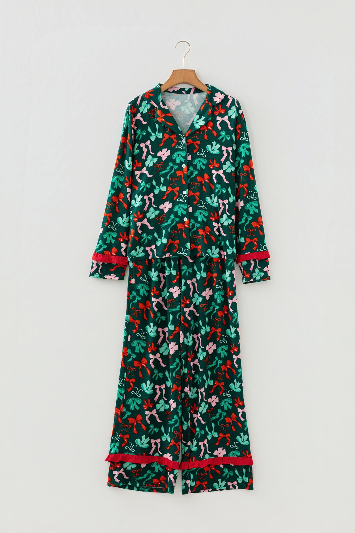 KaleaBoutique Stylish Festive Bow Print 2pcs Pajama Pant Set - KaleaBoutique.com