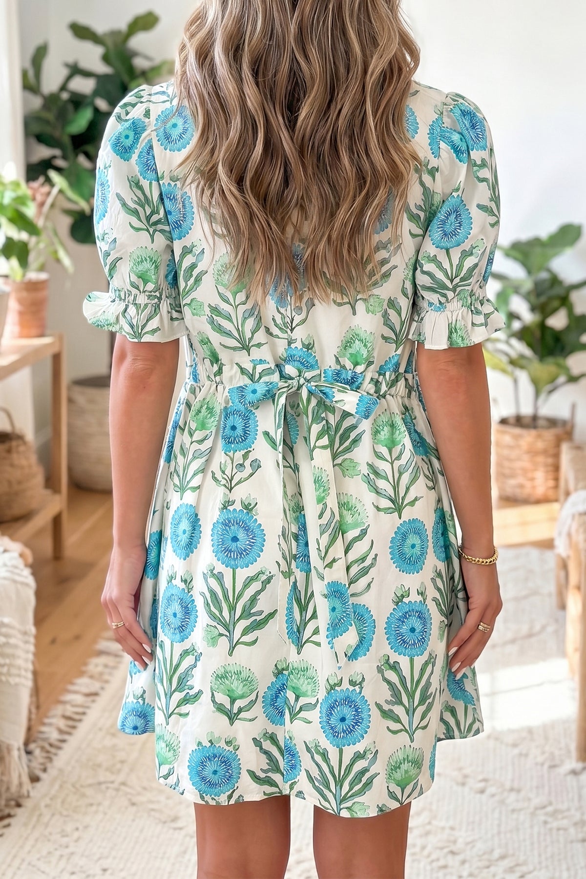 KaleaBoutique Comfortable Floral Print Half Button Frilly Short Sleeve Dress - KaleaBoutique.com