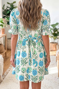 KaleaBoutique Comfortable Floral Print Half Button Frilly Short Sleeve Dress - KaleaBoutique.com
