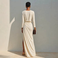 Women's Long-Sleeve Ruched Side-Slit Maxi Dress - KaleaBoutique.com
