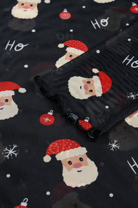 KaleaBoutique Stylish Santa Print Sheer Stand Neck Long Sleeve Top - KaleaBoutique.com