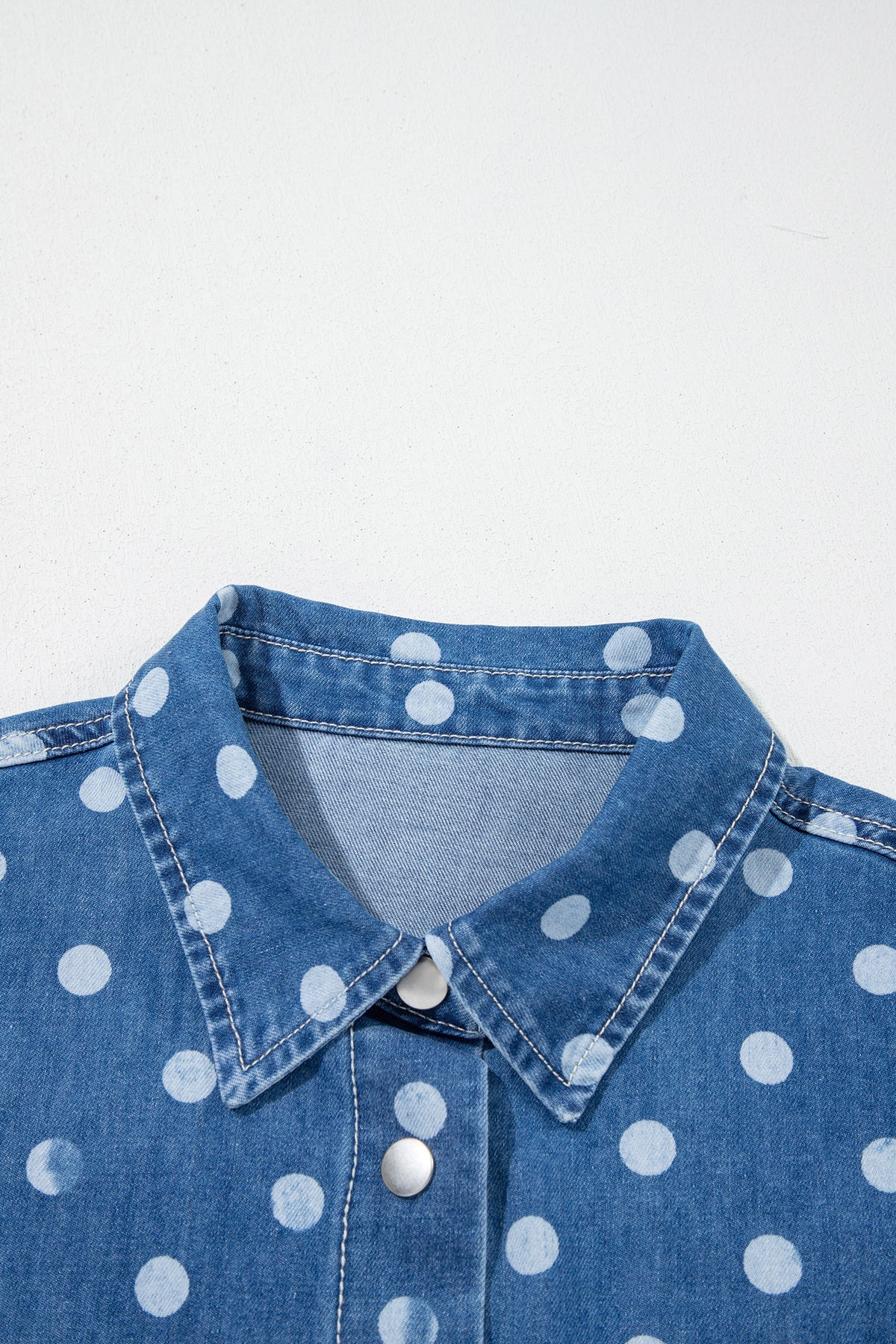 Polka Dot Long Sleeve Collar Shift Tunic Denim Jacket - KaleaBoutique.com